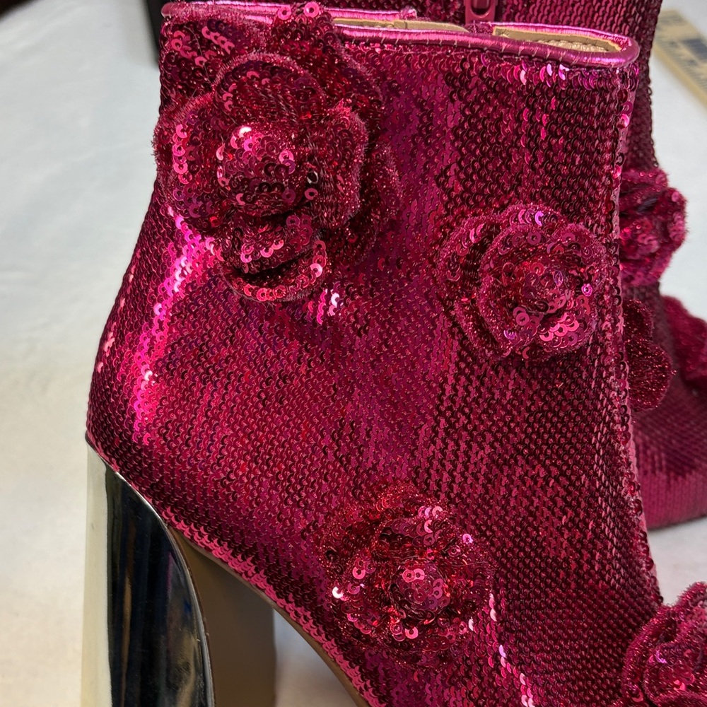 Betsey Johnson Fuchsia Sequin Ankle Boots - Picture 6 of 15